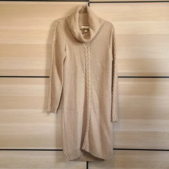 Banana Republic Womens L Turtleneck Chunky Cable Knit Wool Sweater Dress Cozy - Picture 3 of 10